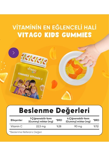 Vitago Kids Gummies C Vitamini 60 Adet Çiğnenebilir Jel