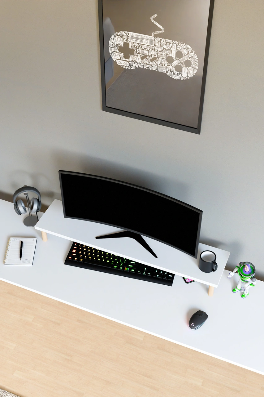 Moyo Monitör Yükseltici, Ekran Yükseltici, Masa Üstü Organizer Beyaz