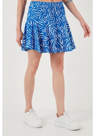 Lela Beli Lastikli Mini Şort Bayan Etek 5864024 Saks-Zebra
