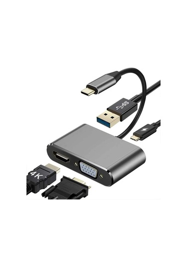 Speeduf Type-c 4 In 1 4k Hdmı Vga Usb 3.0 Type-c Şarj Girişli