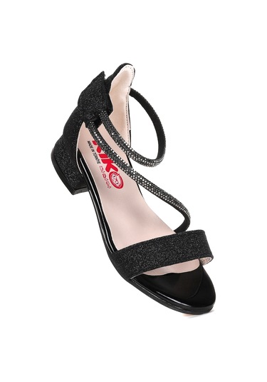 Kiko Kids Yada Kum Simli Kız Bebek 2 Cm Topuklu Sandalet Abiye Ayakkabı Siyah Siyah