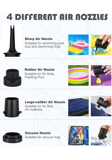 Lemestar Ev Ve Dışarı Kullanıma Uygun Kablosuz Mini Hızlı Şişirme-çıkarma Pompası, 4 Farklı Uçlu, Abs Malzeme, 1500mah Pil, Su Geçirmez, Beyaz