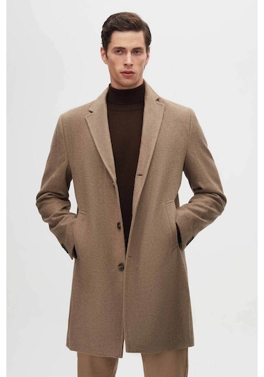 Ds Damat Regular Fit Bej Mono Yaka Kaşe Kaban 5HF08ORT10000 Bej