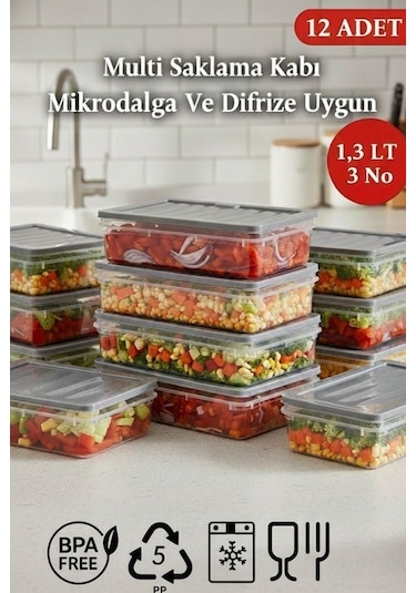 1,3 Lt Multi Saklama Kabı Difrize Uygun 12 Adet No:3 Şeffaf