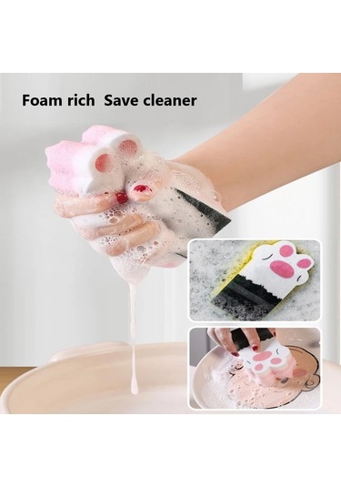 10 Adet-mutfak Bulaşık Deterjanı Toplayıcı Kalınlaşmış Kedi Pençe Sünger Ovma Bulaşık Yıkama Fırçası Renkli Temizleme Fırçası