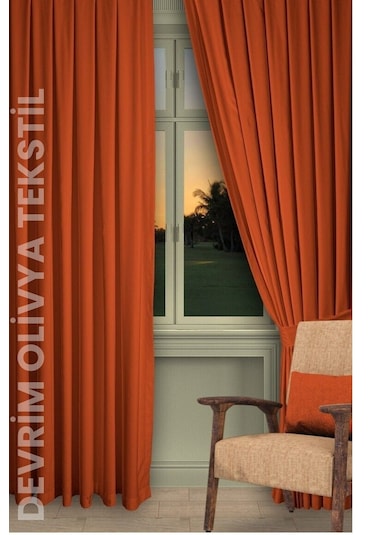 Devrim Olivya Tekstil Lüks 1. Sınıf Düz Dikim Kiremit Ada Fon Perde En X Yükseklik Kiremit