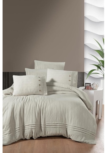 Luoca Patisca Linen Çift Kişilik Nevresim Takımı Bej Bej