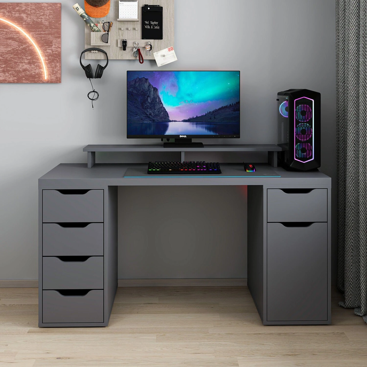 Alen 150 Cm 5 Çekmeceli Dolaplı Çalışma & Oyuncu Masası - Antrasit Siyah