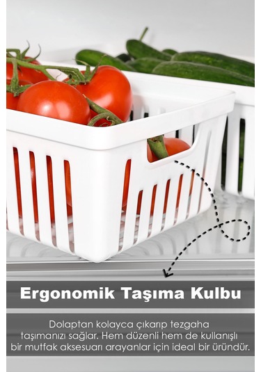 4 Adet Buzdolabı Düzenleyici Sepet - Dolap İçi Meyve Sebze Düzenleyici Organizer Saklama Kabı Beyaz