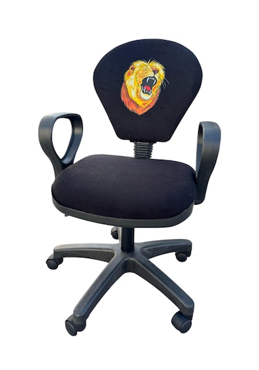 Gs Aslan Taraftar Temalı Sarı-kırmızı Çocuk Çalışma Koltuğu Ofis Koltuğu Tekerlekli Sandalye Siyah