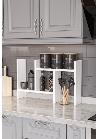 Lidya Çok Amaçlı Raf Mutfak Tezgah Üstü Organizer Banyo Mutfak Düzenleyici Beyaz Beyaz