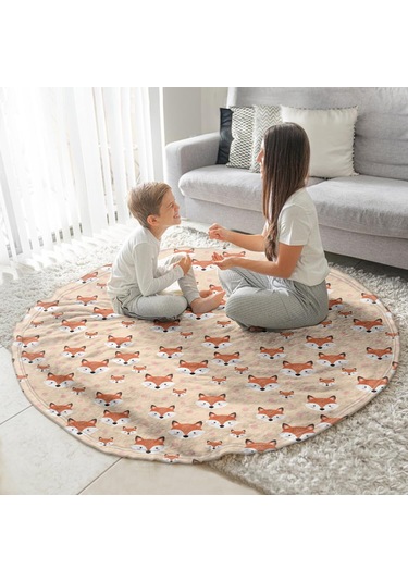 Tilki Desenli 60 İnç Yuvarlak Flanel Battaniye, Yumuşak, Hafif, Ev Seyahat-a14 Fox Heart Gray