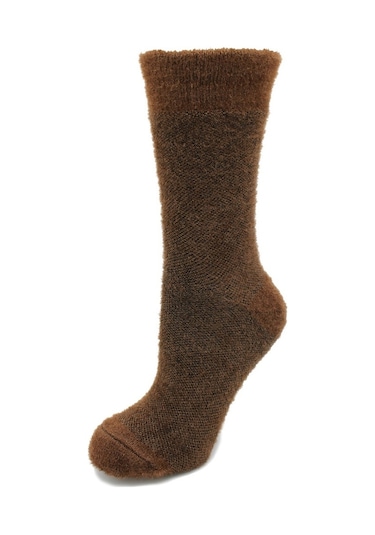 Tüylü Kahverengi Kalın Kışlık Kadın Çorap Kahve