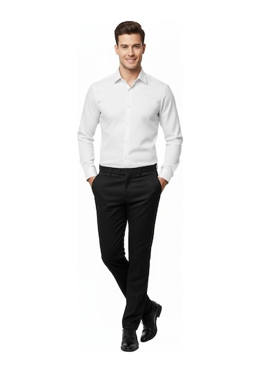 Erkek Silim Fit Armürlü Uzun Kol Gömlek Bgl-st04868 Beyaz