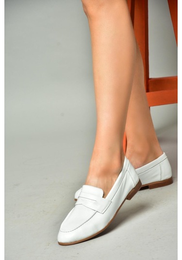 Fox Shoes S944007803 Beyaz Hakiki Deri Kadın Babet Beyaz-hakiki Deri Beyaz