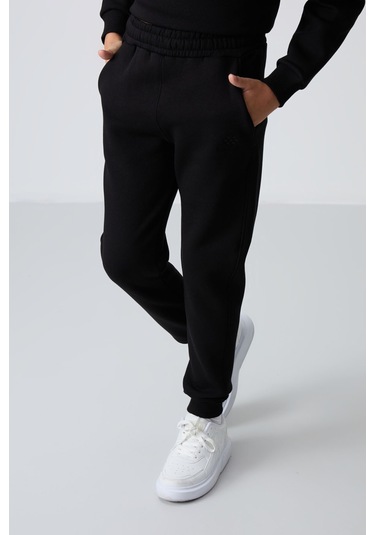 Tommy Life Siyah Pamuklu Kalın İçi Tüylü Yumuşak Dokulu Standart Fit Nakışlı Erkek Çocuk Eşofman Takım - 11249 Siyah