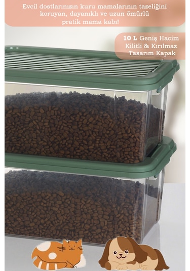 Moi 2'li Mega 10l Kedi Köpek Kuru Mama Saklama Kabı - Kilit Kapak Çok Amaçlı Düzenleyici Saklama Kutusu