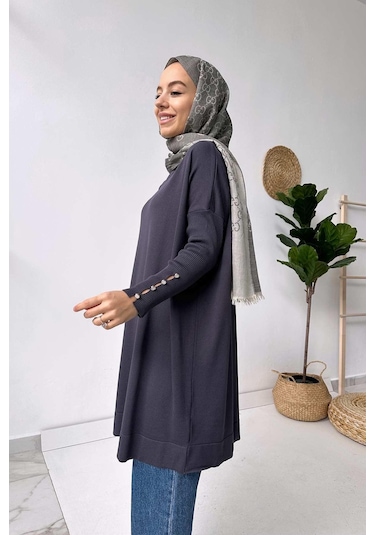 Kol Detay Merserize Tunik - Füme