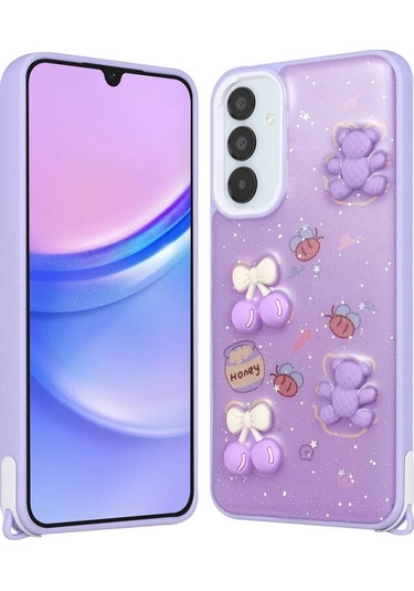 Galaxy Uyumlu A34 Kılıf Parlayan Simli Kabartma Figürlü Cevze Kapak