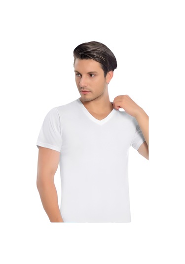 Erkek Modal V Yaka Kısa Kol 3'lü Paket 3043 Beyaz