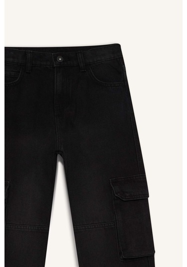 Defacto Erkek Çocuk Kargo Fit Düz Paça Jean Pantolon F0489a825aunm40 Siyah