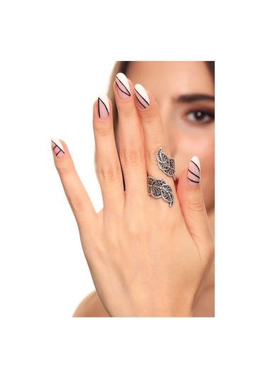 Kadın Antik Gümüş Kaplama Yaprak Yüzük N11.15623 Çok Renkli