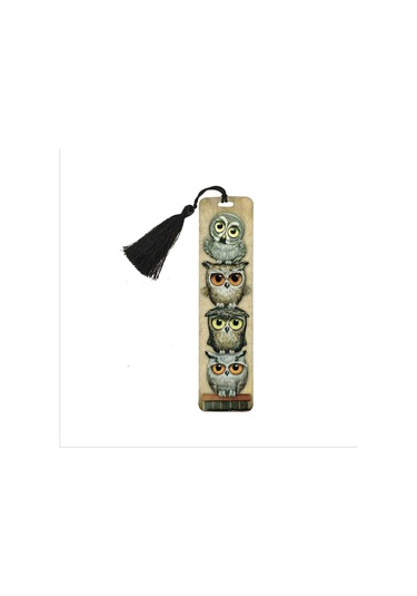 Sevimli Baykuşlar Baskılı, Püsküllü Kitap Ayracı Hediyelik Bookmark,ayraç-119