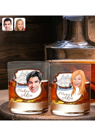 Bk Gift Kişiye Özel İsimli Dtf Karikatürlü Denizci Tasarımlı İkili Viski Kadeh Seti-2, Arkadaşa Hediye, Sevgiliye Hediye Kobitmeyencom30411 Bk Gift