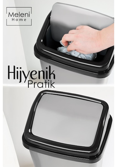 Kapaklı Plastik Çöp Kovası - Ev Ofis Banyo Mutfak Çöp Kovası Gri 20 Litre Gri