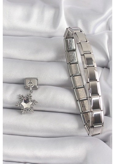 316l Çelik Gümüş Renk Zirkon Taşlı Kar Tanesi Model Nomination Charm Çok Renkli