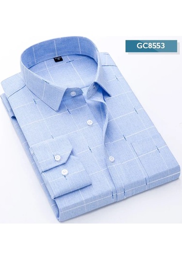 Snapbuy 2024 Erkek Slim Fit Baskılı Gömlek Uzun Kollu Rahat İş Elbisegökyüzü Mavi Gökyüzü Mavi