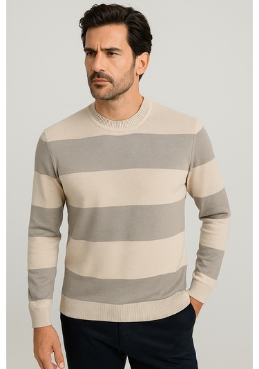 Erkek Bisiklet Yaka Triko %100 Pamuk Bej 3774 Bej