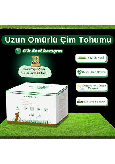 Ebitkisel Çok Yıllık Çim Tohumu 5 Kg Uzun Ömürlü 6'lı Karışım