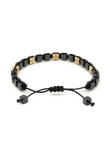 Seramik Ve 14 Ayar Altın Erkek Bilekliği N11.5088 Pembe Altın - Siyah