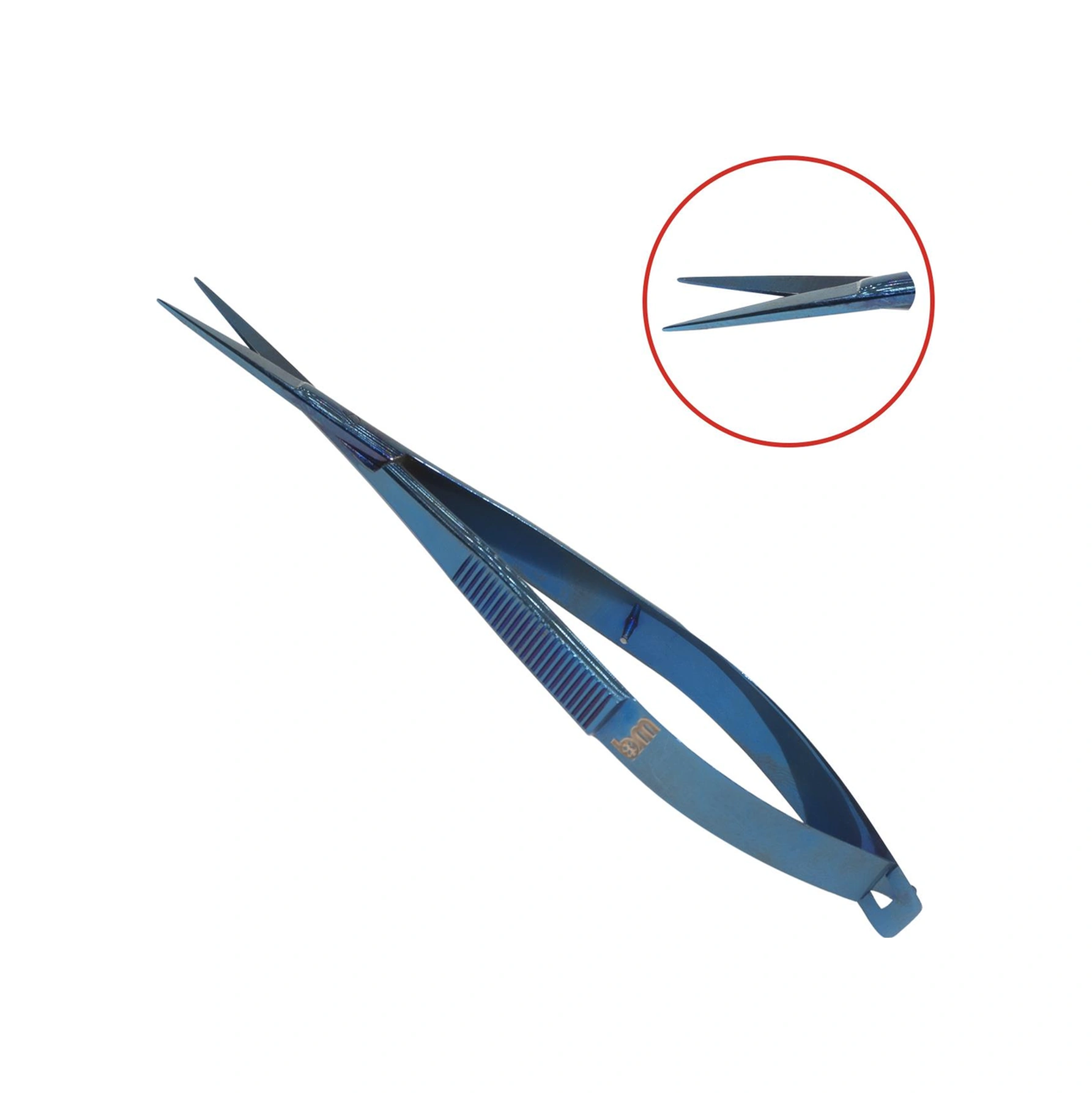 Barışhan Medikal Cerrahi Castroviejo Yaylı Makas 4inç Düz Uç Avuç İçi Düz Sap Titanyum Mavi Eğitim Materyali Çok Renkli