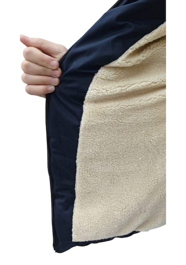 Erkek Çocuk Kapüşonu Çıkabilen İçi Peluş Astarlı Fermuar Cepli Lacivert Renk Mont Lacivert