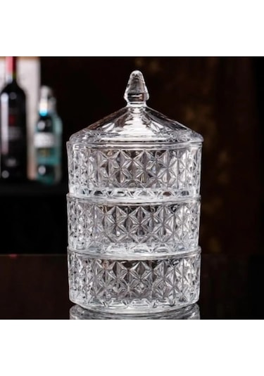 Delisoga 3 Katlı Cam Kurabiyelik Royaleks-pak-417 Asorti