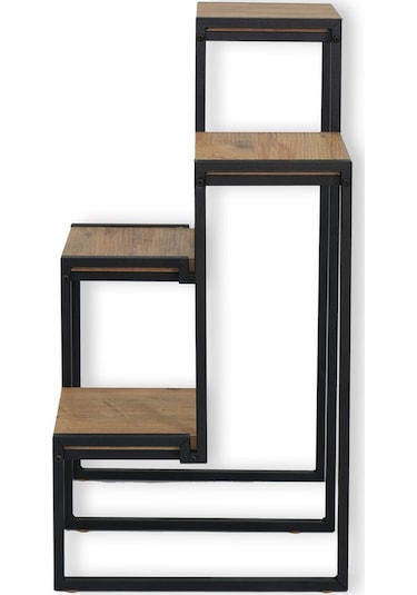 Metal Saksılık 4 Ahşap Raflı Dekoratif Saksı Standı Garden Çam