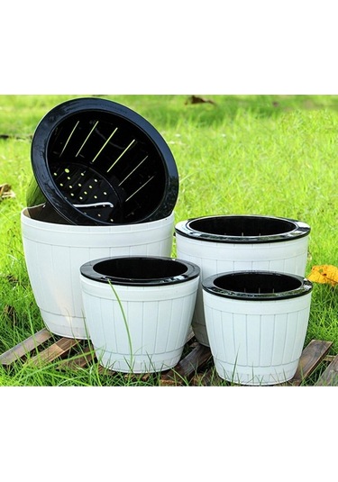 Pazly Suntek Şekilli Saksı Plastik Ofis Namlu F006 Ev Bitkileri Bahçe Çiçek