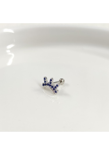 Laci Taşlı Taç Gümüş Tragus Pıercıng - Rodyum Beyaz Beyaz