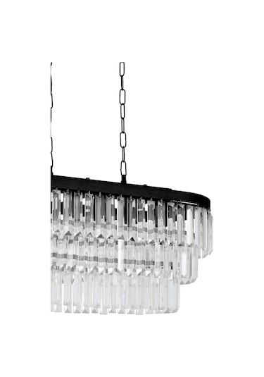 Linsa 70x30 Cm'lik Kristal Cam Taşlı Yemek Masası Üstü Lüks Avize - Mat Siyah Siyah