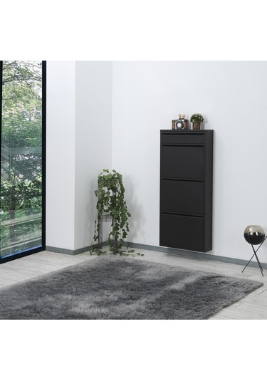 3+1 Raflı Metal Ayakkabılık Siyah Ayakkabı Dolabı Siyah