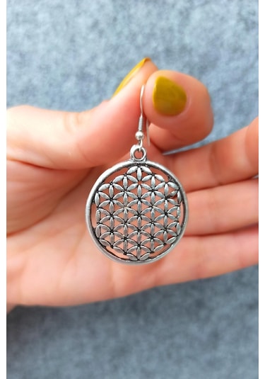 Yaşam Çiçeği Şekilli Kadın Küpe Çift Adet Gümüş Kaplama El Yapımı Kadın Küpe Gümüş