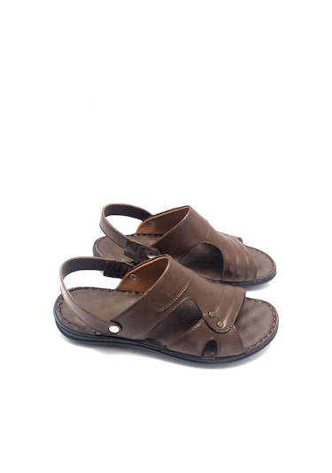 Derilax Hakiki Deri Tam Ortopedik Büyük Numara Erkek Sandalet Kahverengi