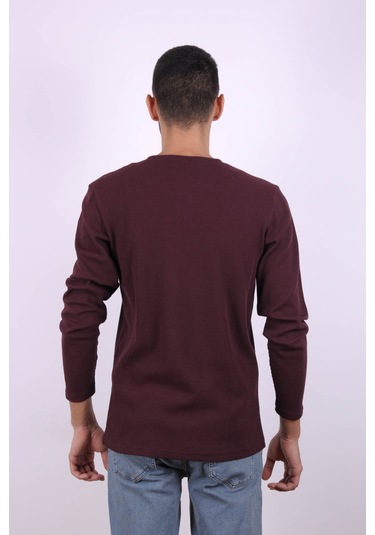 Trender Düğmeli Waffle Bordo Erkek Sweatshirt 5070 Bordo