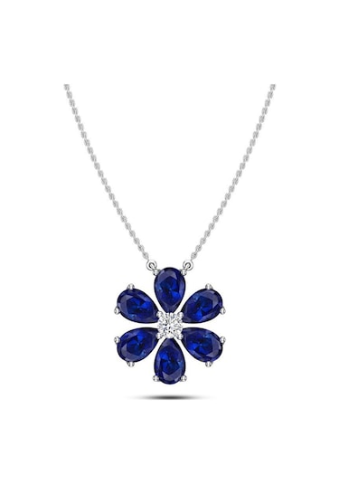 Pırlanta Safir Flower Kolye