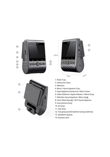 Viofo A129 Plus Duo Ir Gece Görüşlü 2K Quad Hd Araç Kamerası