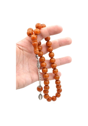 Küre Kesim Koyu Sarı Sıkma Kehribar Tesbih Dev Boy