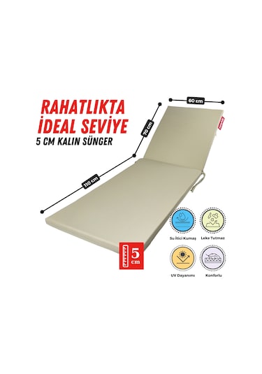 Xpermate Fermuarlı Şezlong Minderi Su Geçirmez 60x180x5 Bej