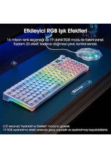 Aula F98 Pro Oled Ekranlı Makrolu Kablosuz Rgb Hot-swap Gasket Pre-lubed Switch Mekanik Klavye